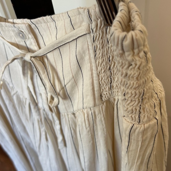 Flare Midi Maxi Skirt Womens Natural White Pin Stripe Black + Tan Fully Lined - Picture 11 of 15